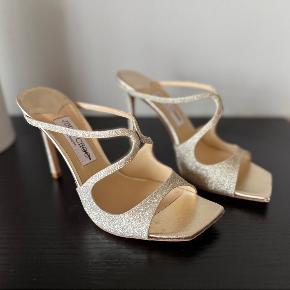 Jimmy Choo Gold Strappy Women's Heels - Anise Champagne Glitter